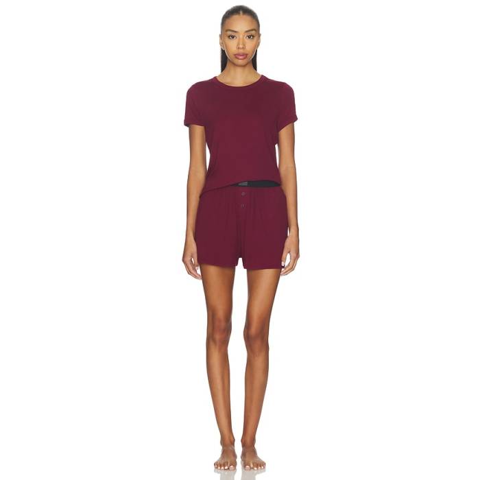 Lunya 【 Rib Tee Short Set Women Calliope Wine 】 プルオーバー レディース