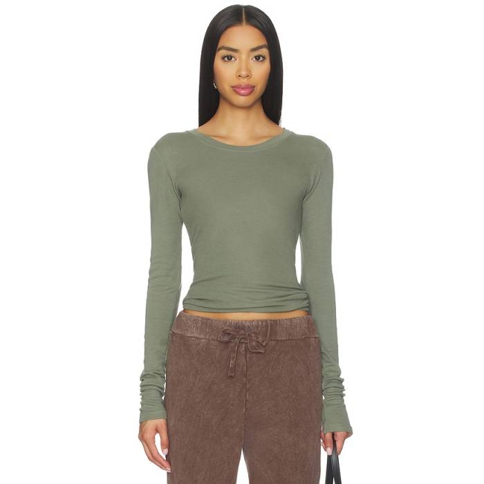 La Made 【 Long Sleeve Thermal Tee Women Olive 】 Sleeve 捩り プルオーバー レディース olive オリーブ