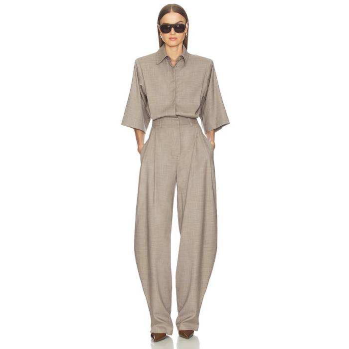 The Andamane 【 Axel Padded Shoulder Jumpsuit Women Greige 】 Padded パッド 飛び降りる背広 レディース