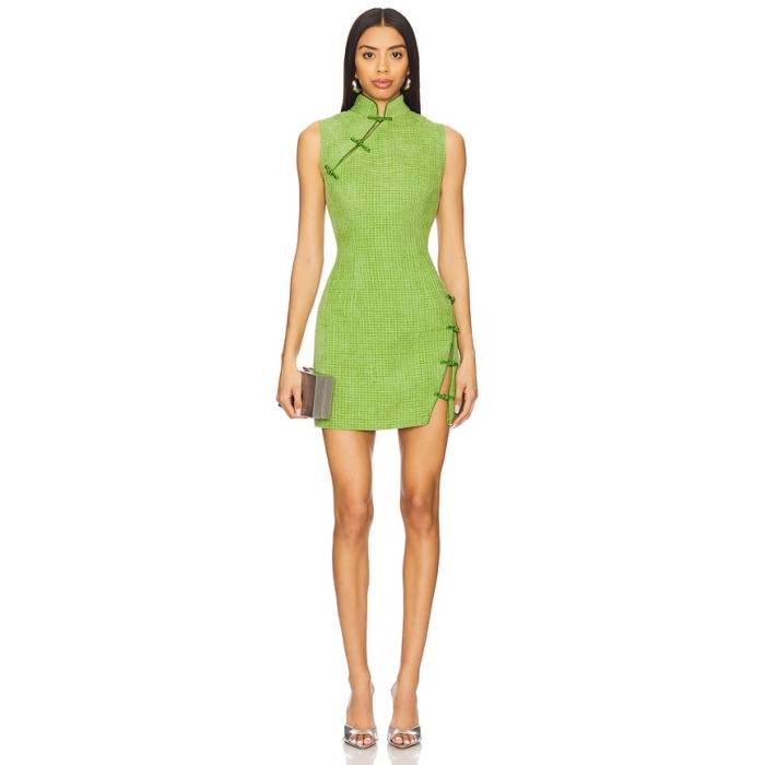 Sau Lee 【 Ines Tweed Dress Women Apple Green 】 お召しもの レディース green 緑・緑であること レディースファッション-ドレス