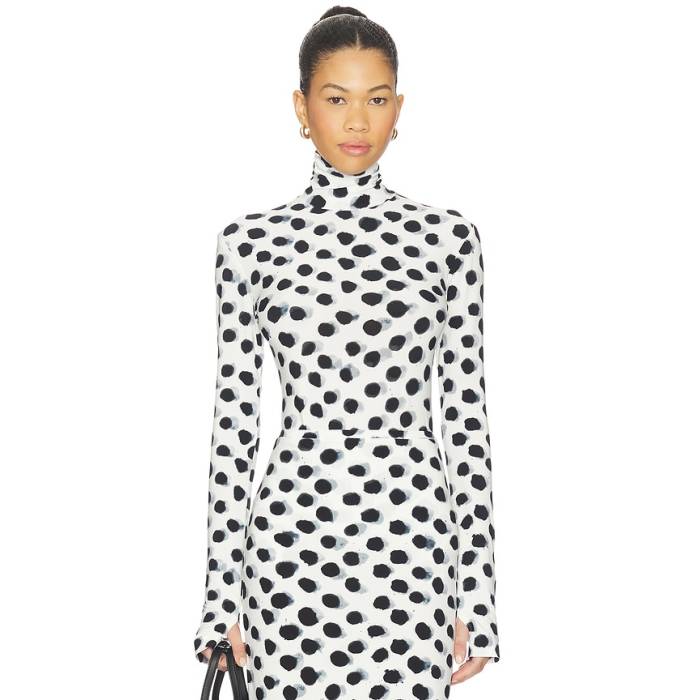 Norma Kamali 【 Slim Fit Long Sleeve Turtleneck Top Women Paint Dot 】 slim か細い Sleeve 捩り レディース