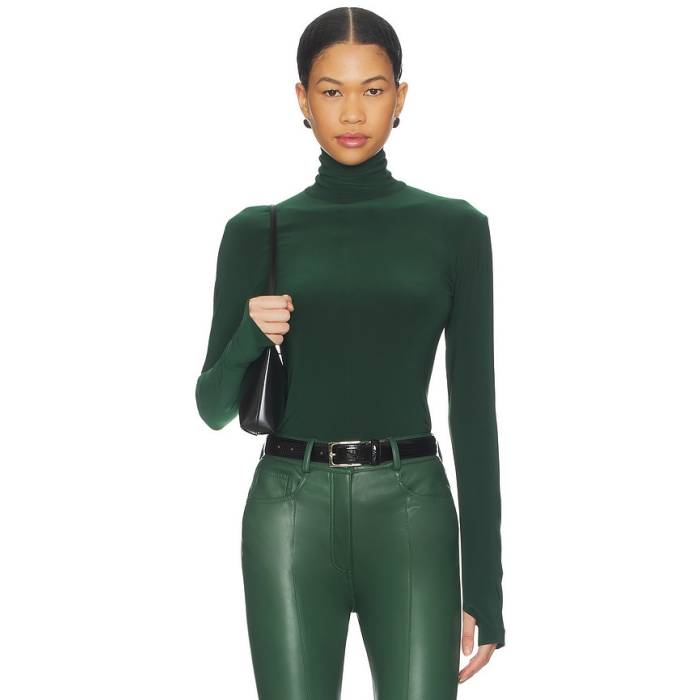 Norma Kamali 【 Slim Fit Long Sleeve Turtle Top Women Dark Emerald 】 slim か細い Sleeve 捩り レディース