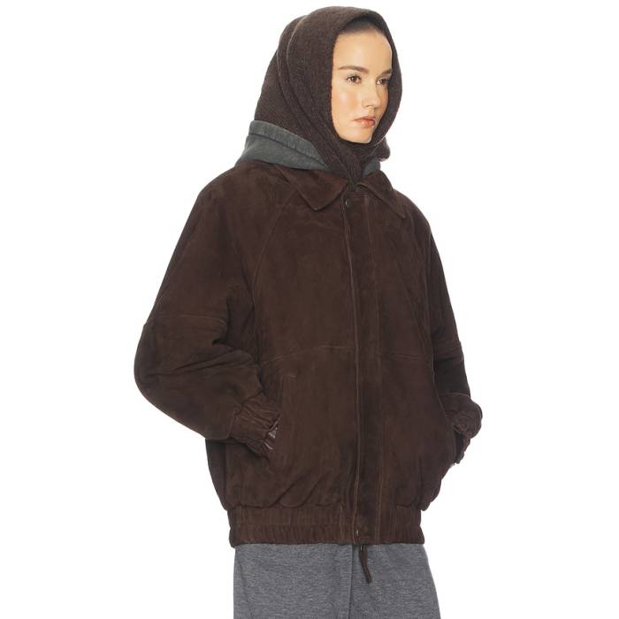 Helsa 【 The Oversized Suede Bomber Women Dark Brown 】 スエード・スウェード レディース 赤銅色 赤銅色