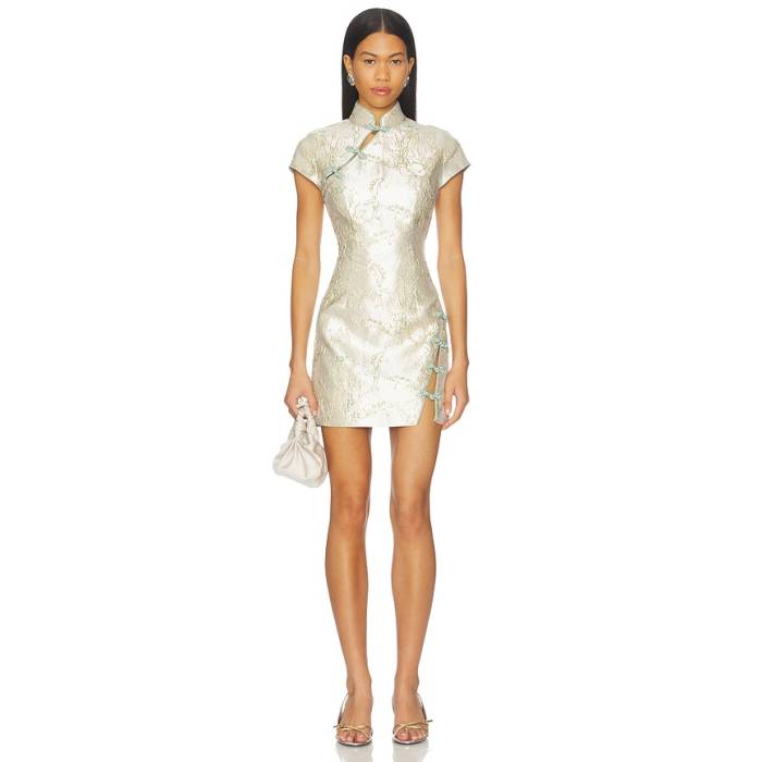 Sau Lee 【 Jada Jacquard Dress Women Silver Mint 】 お召しもの レディース Silver しろがね色・しろがね色