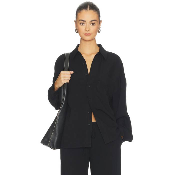 Eb Denim 【 Adeline Button Down Shirt Women Black Linen 】 落ち込む レディース 黒いこと 黒いこと