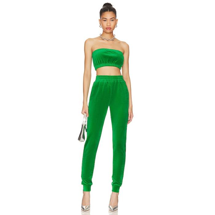 Superdown 【 Penelope Velour Pant Set Women Green 】 天鵞絨 ズボン下 レディース green 緑・緑であること