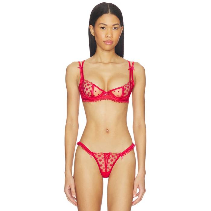 For Love \u0026 Lemons 【 Cross Stitch Hearts Underwire Bra Women Red 】 レディース Red 赤・赤いこと
