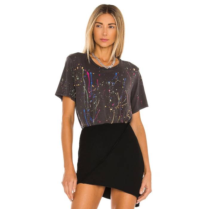 Michael Lauren 【 Roman Boyfriend Tee Women Onyx \u0026Amp; Neon Splatter 】 プルオーバー レディース