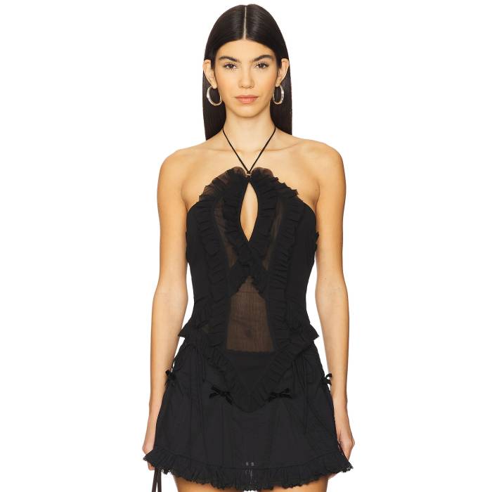 Nodress 【 Black Ruffled Chiffon Camisole Women Black 】 黒いこと 黒いこと レディース 黒いこと 黒いこと