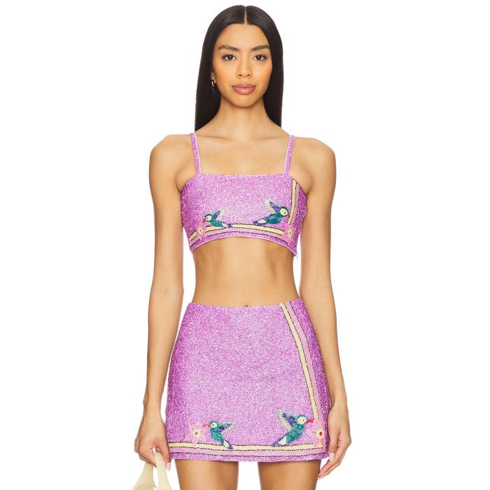 Oceanus 【 Della Beaded Powermesh Top Women Lilac 】 レディースファッション トップス ベアトップ チューブトップ レディース