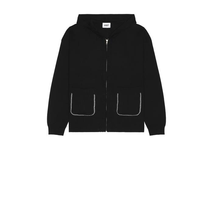 Krost 【 Blanket Stitch Knit Zip Hoodie Men Black 】 ニット フーディー パーカー メンズファッション トップス パーカー メンズ 黒色 ブラック