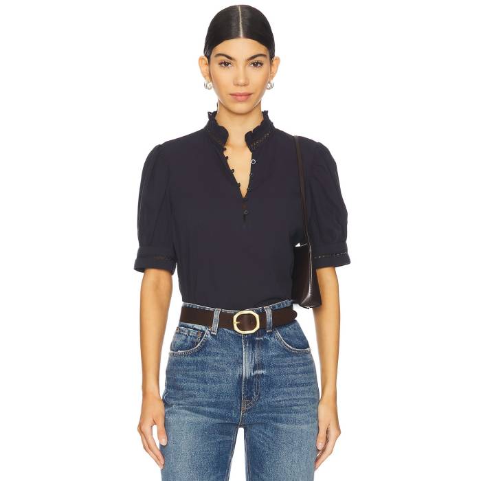 フレーム Frame 【 The Ruffle Collar Top Women Navy 】 レディースファッション トップス タンクトップ レディース 紺色 ネイビー