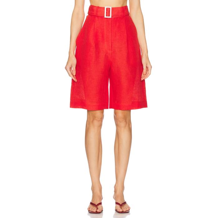 Matthew Bruch 【 Pleated Bermuda Short Women Red Linen 】 レディースファッション ボトムス パンツ レディース Red 赤・レッド 43,160円