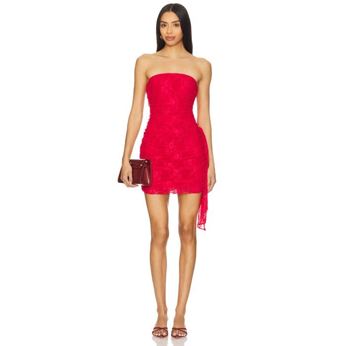 アマンダアプリチャード Amanda Uprichard 【 X Revolve Anja Mini Dress Women Red Lace 】 ドレス レディース Red 赤・レッド