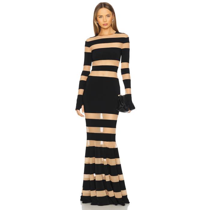 Norma Kamali 【 Spliced Dress Fishtail Gown Women Black & Nude Mesh 】 ドレス レディースファッション ドレス レディース 黒色 ブラック