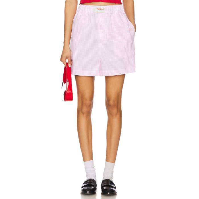 フィオルッチ Fiorucci 【 Gingham Logo Shorts Women Baby Pink 】 ロゴタイプ さる股引き レディース pink サクラ色
