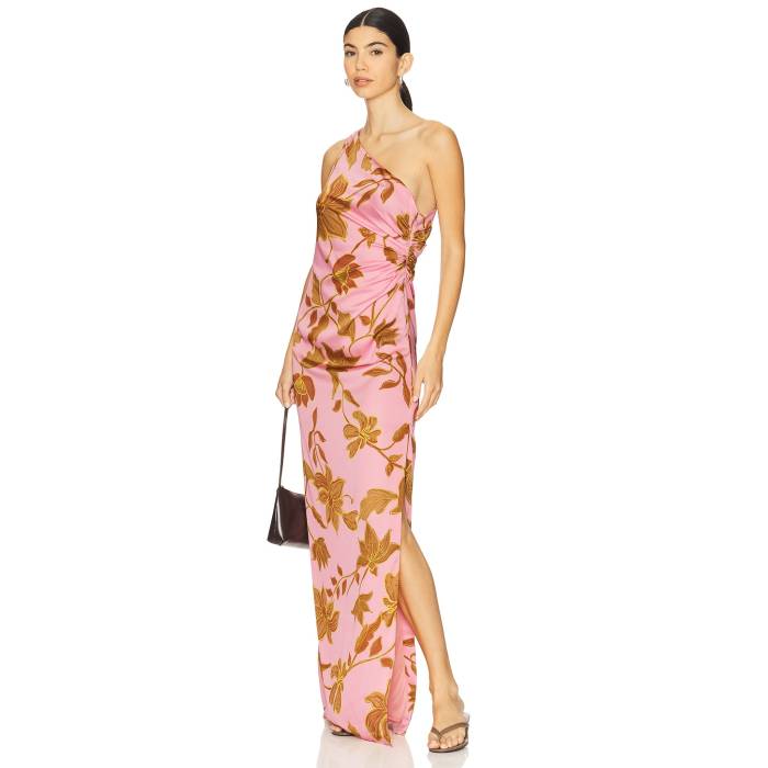 Rococo Sand 【 One Shoulder Ruched Maxi Dress Women Peach 】 ドレス レディースファッション ドレス レディース