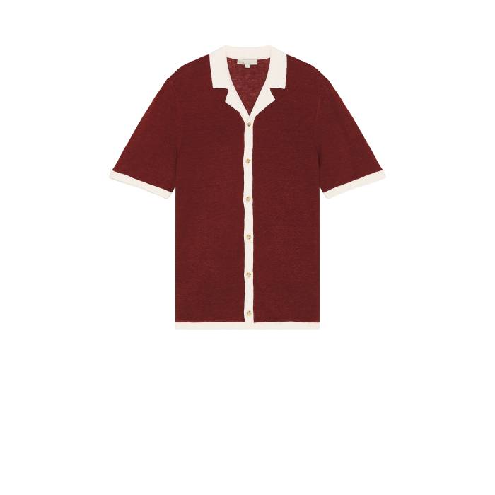 オニア Onia 【 Linen Knit Camp Shirt Men Brick & Salt 】 ニット メンズファッション トップス カジュアルシャツ メンズ