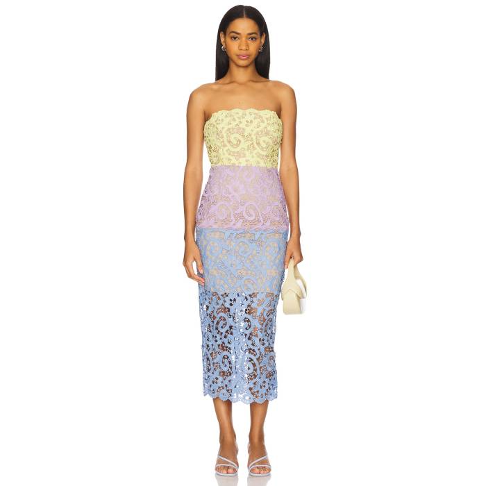 ミリー Milly 【 Kait Trois Multi Color Lace Dress Women Lavender, Blue & Yellow 】 ドレス レディースファッション ドレス レディース 青色 ブルー yellow 黄色・イエロー