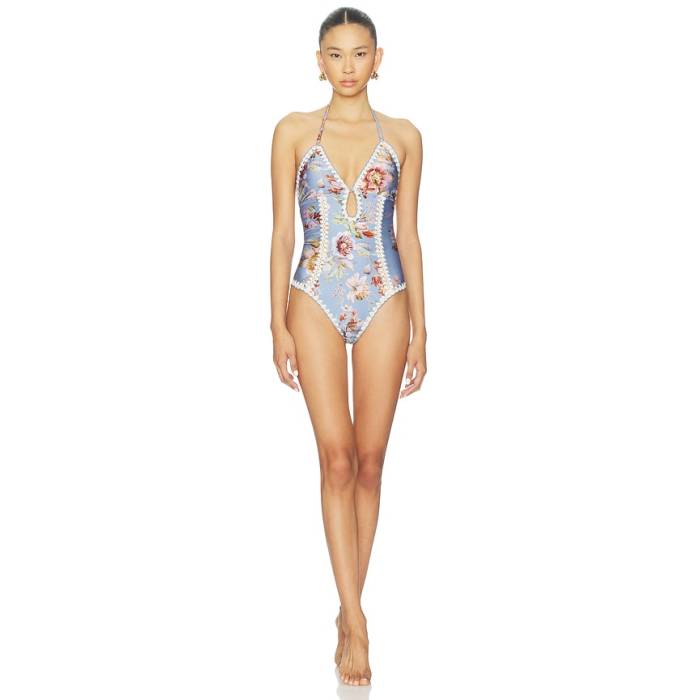 ジマーマン Zimmermann 【 Awaken Crochet Keyhole One Piece Swimsuit Women Chambray Floral 】 海水着 レディース