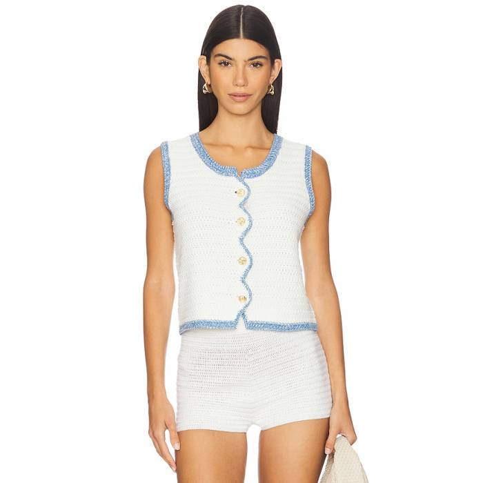 Central Park West 【 Rose Scallop Edge Tank Women Ivory \u0026Amp; Denim 】 Rose サクラ色 貯蔵タンクいの一番 レディース 象牙色 ジーンズ
