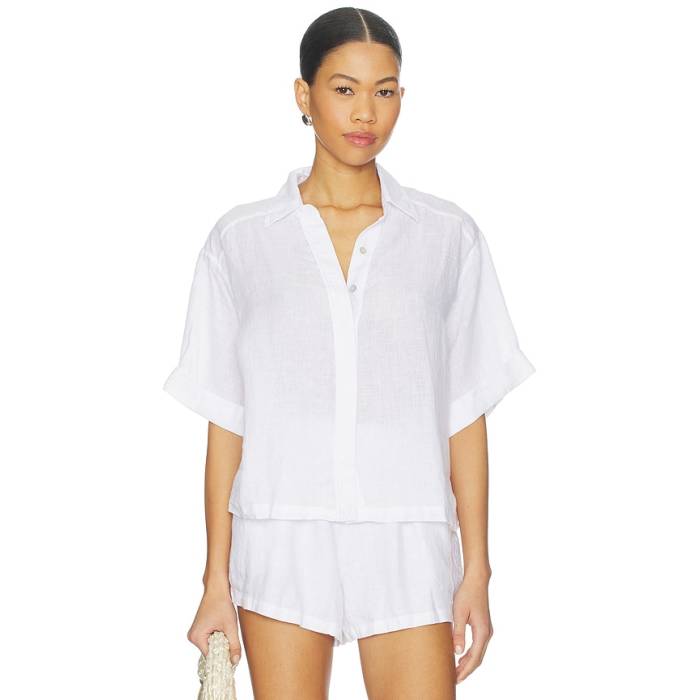Pq 【 Linen Button Up Top Women White 】 レディース 白いこと 白いこと