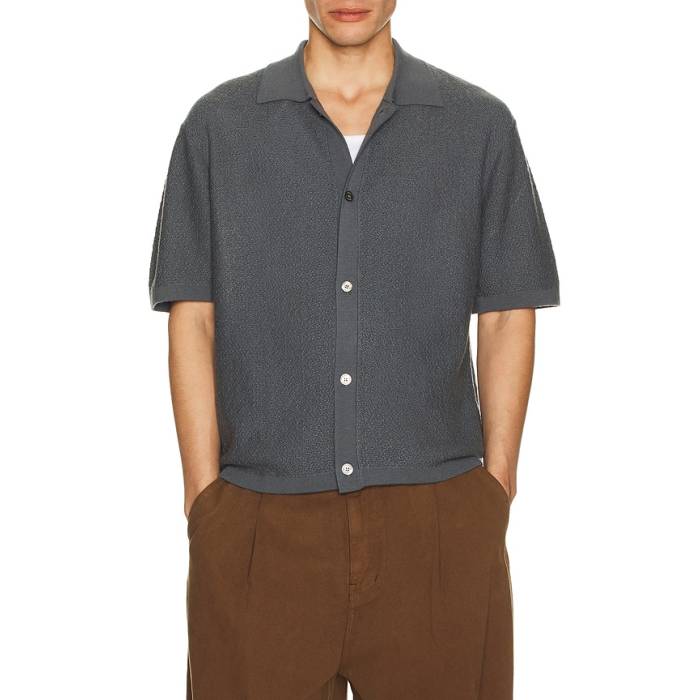 ひな形 Frame 【 Cardigan Sweater Men Blue Grey 】 ジレー 調教師 メンズ 青碧 青碧 薄墨色 薄墨色