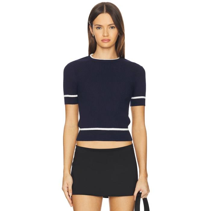 ラグアンドボーン Rag \u0026 Bone 【 Kassy Rib Short Sleeve Top Women Navy 】 Sleeve 捩り レディース 紺色 米国海軍