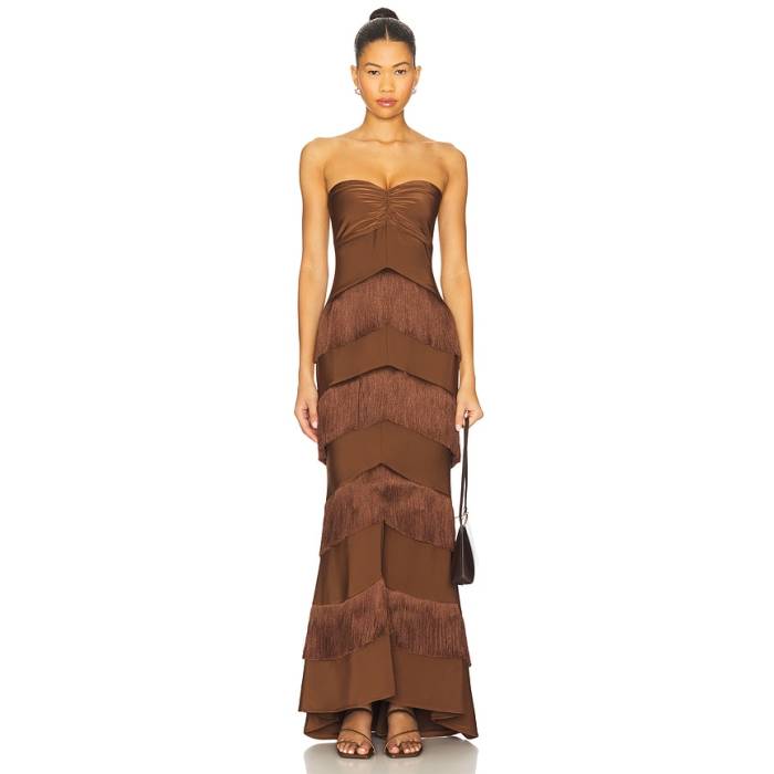 House Of Harlow 1960 【 X Revolve Hera Fringe Maxi Dress Women Chocolate Brown 】 お召しもの レディース 赤銅色 赤銅色
