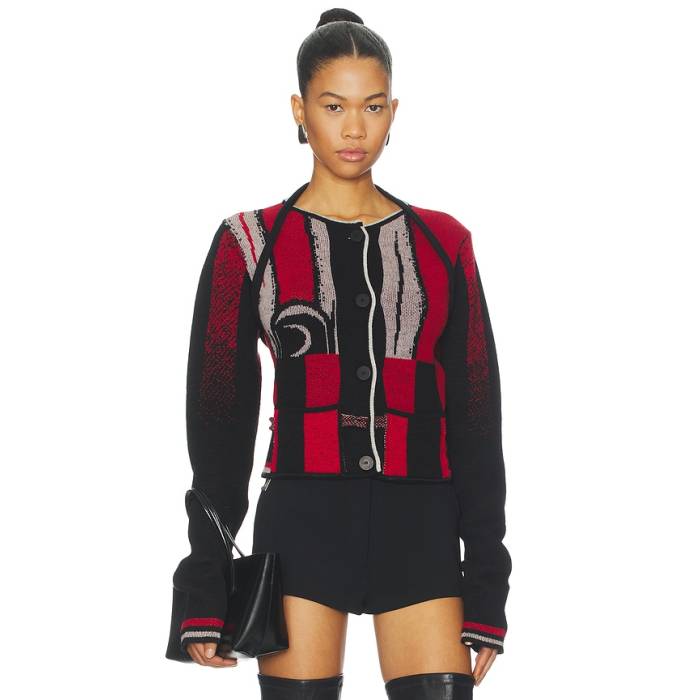 Ottolinger 【 Sporty Knit Cardigan In Sporty Red Women Black \u0026Amp; Red 】 編み物 ジレー Red 赤・赤いこと レディース 黒いこと 黒いこと Red 赤・赤いこと