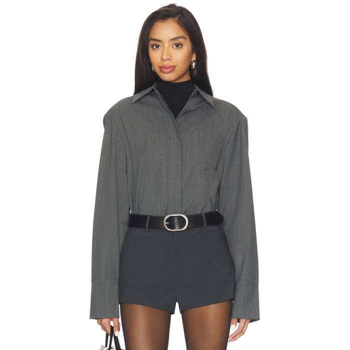 Courtney Zheng 【 Washable Wool Shirt Women Dark Grey 】 レディース 薄墨色 薄墨色