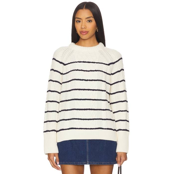 La Ligne 【 Striped Cable Sweater Women Cream \u0026Amp; Navy 】 調教師 レディース 皮膚軟化剤 紺色 米国海軍