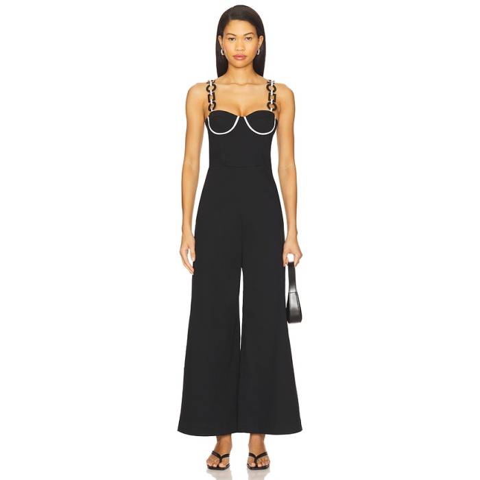 Saudade 【 Charm Jumpsuit Women Black \u0026Amp; White Piping 】 飛び降りる背広 レディース 黒いこと 黒いこと 白いこと 白いこと