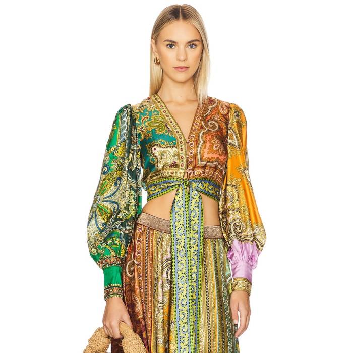 Alemais 【 Clemenza Spliced Crop Silk Blouse Women Multi 】 Crop クロップ レディース