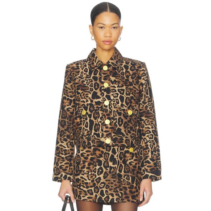 L\u0027agence 【 Nyx Crop Jacket Women Brown Multi Patch Leopard 】 Crop クロップ Jacket 上衣 レディース 赤銅色 赤銅色 ヒョウ柄 レオパード