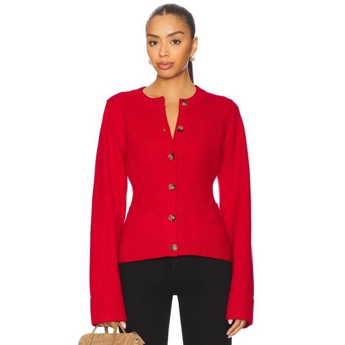 好ましいアメリカン Good American 【 Button Front Knit Cardigan Women Chili001 】 編み物 ジレー レディース