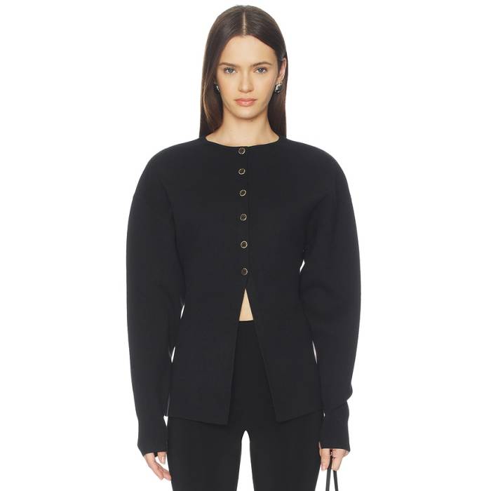 好ましいアメリカン Good American 【 Exaggerated Sleeve Cardigan Women Black001 】 Sleeve 捩り ジレー レディース