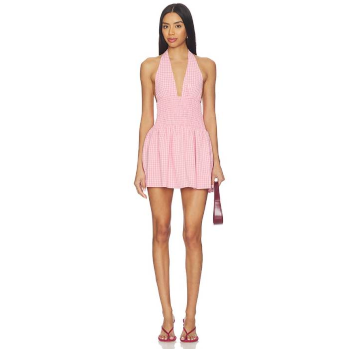 More To Come 【 Aleena Halter Mini Dress Women Pink Plaid 】 お召しもの レディース pink サクラ色