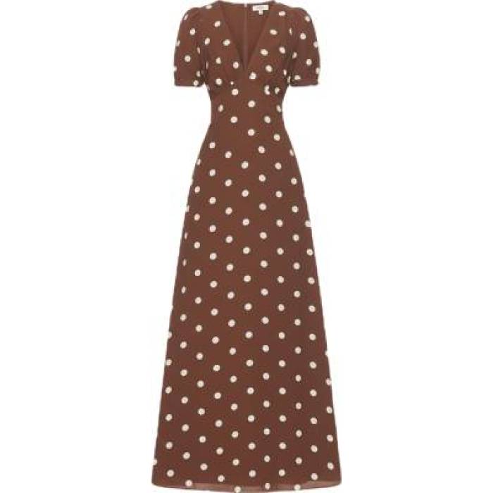 More To Come 【 Devin Maxi Dress Women Brown \u0026Amp; Cream Polka Dot 】 御召しもの レディース 赤銅色 赤銅色 皮膚軟化剤