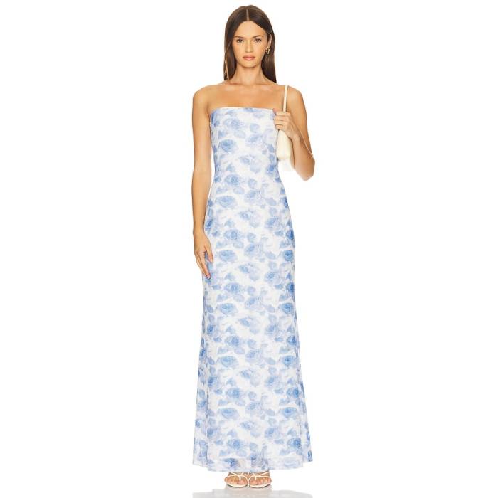 More To Come 【 Laci Maxi Dress Women Blue Floral 】 御召しもの レディース 青碧 青碧