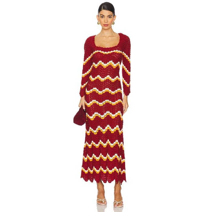 Escvdo 【 Sumac Maxi Dress Women Burgundy \u0026Amp; Orange 】 御召しもの レディース ブドウ酒色・バーガンディー orange 橙・オレンジ色