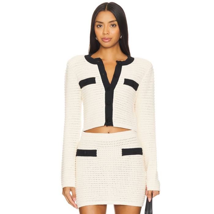 Majorelle 【 Slater Cardigan Women Ivory \u0026Amp; Black 】 ジレー レディース 象牙色 黒いこと 黒いこと