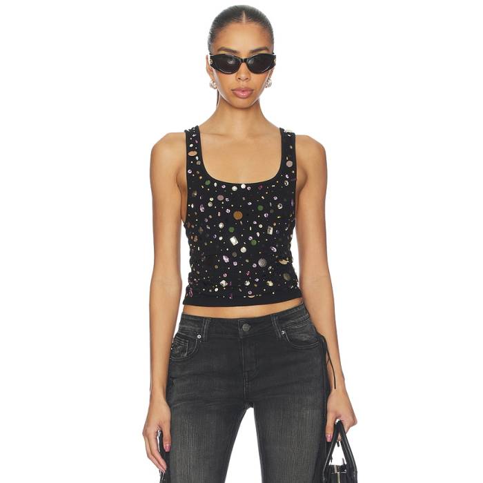 ジェイディッドロンドン Jaded London 【 Tank Top With Sequins And Beading Women Black 】 貯蔵タンクいの一番 レディース 黒いこと 黒いこと