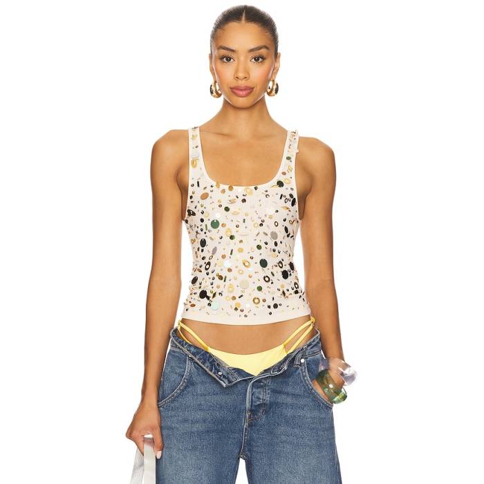 ジェイディッドロンドン Jaded London 【 Sequin Ribbed Vest Top Women Multi 】 より良い レディース