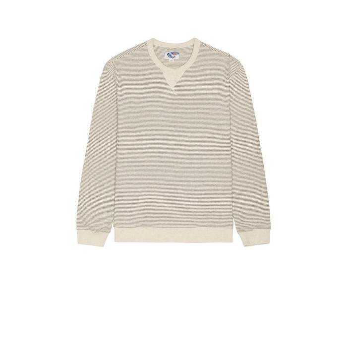 Marine Layer 【 Relaxed Cloud 9 Fleece Crew Neck Sweatshirt Men Driftwood Baja Stripe 】 フリース クルー スウェット トレーナー メンズ Stripe ストライプ｜スニケス