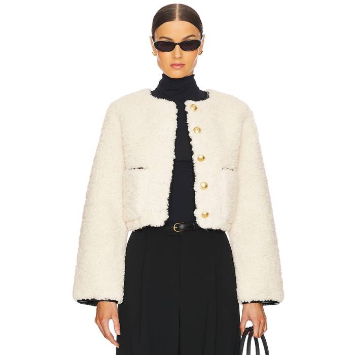 L\u0027academie 【 By Marianna Pauchet Reversible Faux Sherpa Jacket Women Beige \u0026Amp; Black 】 リヴァーシブル Jacket 上衣 レディース ベージュ 黒いこと 黒いこと