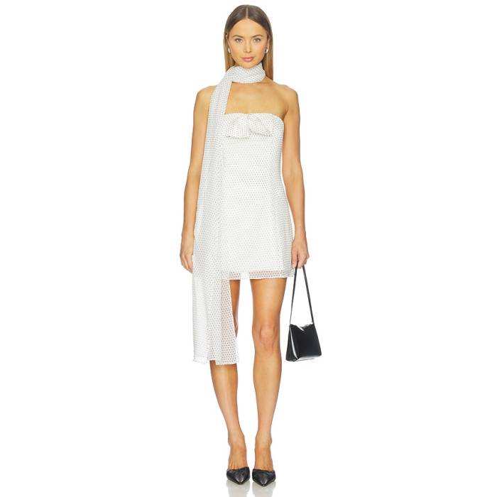 Tanner Fletcher 【 Monica Strapless Mini Dress With Scarf Women Ivory &Amp; Black Polkadot 】 ドレス スカーフ レディース アイボリー 黒色 ブラック｜スニケス
