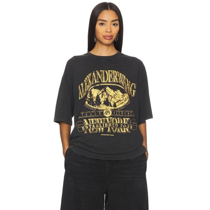 アレキサンダーワン Alexander Wang 【 Short Sleeve T-Shirt Women Washed Black 】 Sleeve 捩り プルオーバー レディース 黒いこと 黒いこと