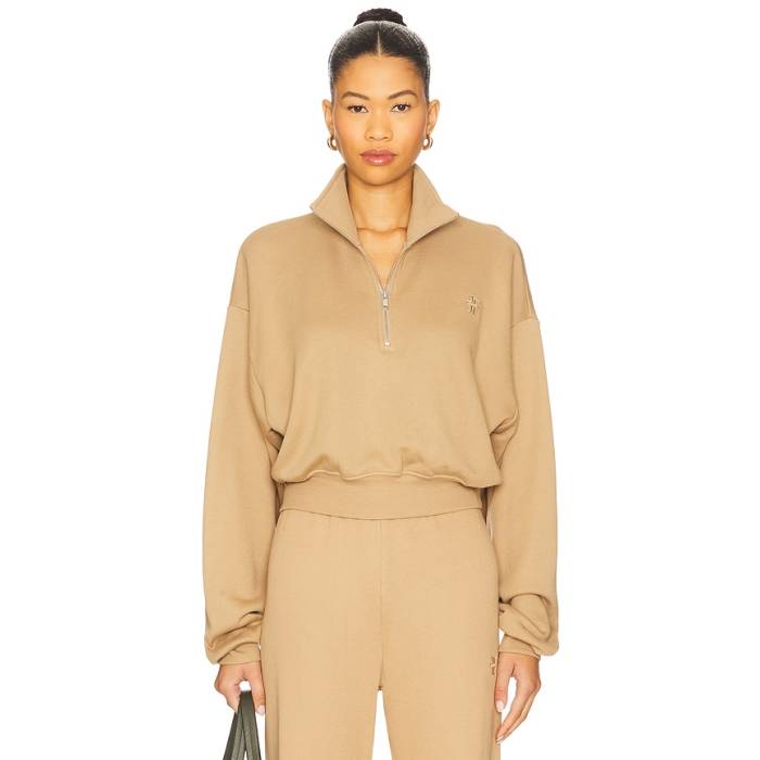 Eterne 【 Cropped Half Zip Sweatshirt Women Taupe 】 二分の一 汗水 調教師 レディース