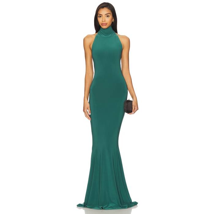 Norma Kamali 【 X Revolve Halter Turtle Fishtail Gown Women Mountain Green 】 レディース green 緑・緑であること
